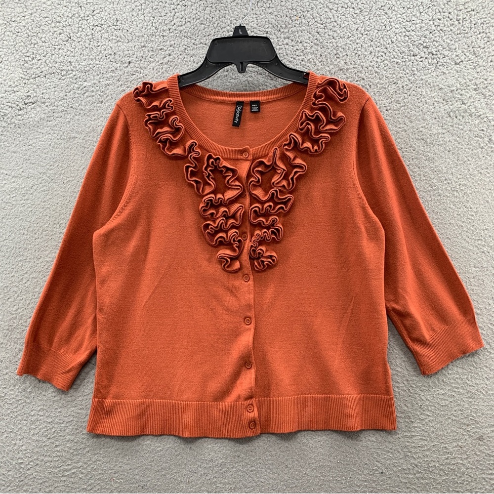 Relativity Women’s PXL Knit Cardigan Sweater Orange Copper Embroidered Button Up